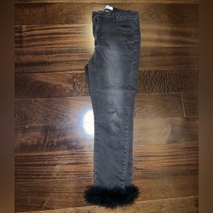 VINTAGE - FAUX FUR TRIMMED BLACK PANTS